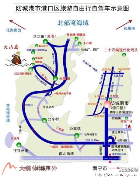 防城港港口区自驾车 自由行旅游交通导览图